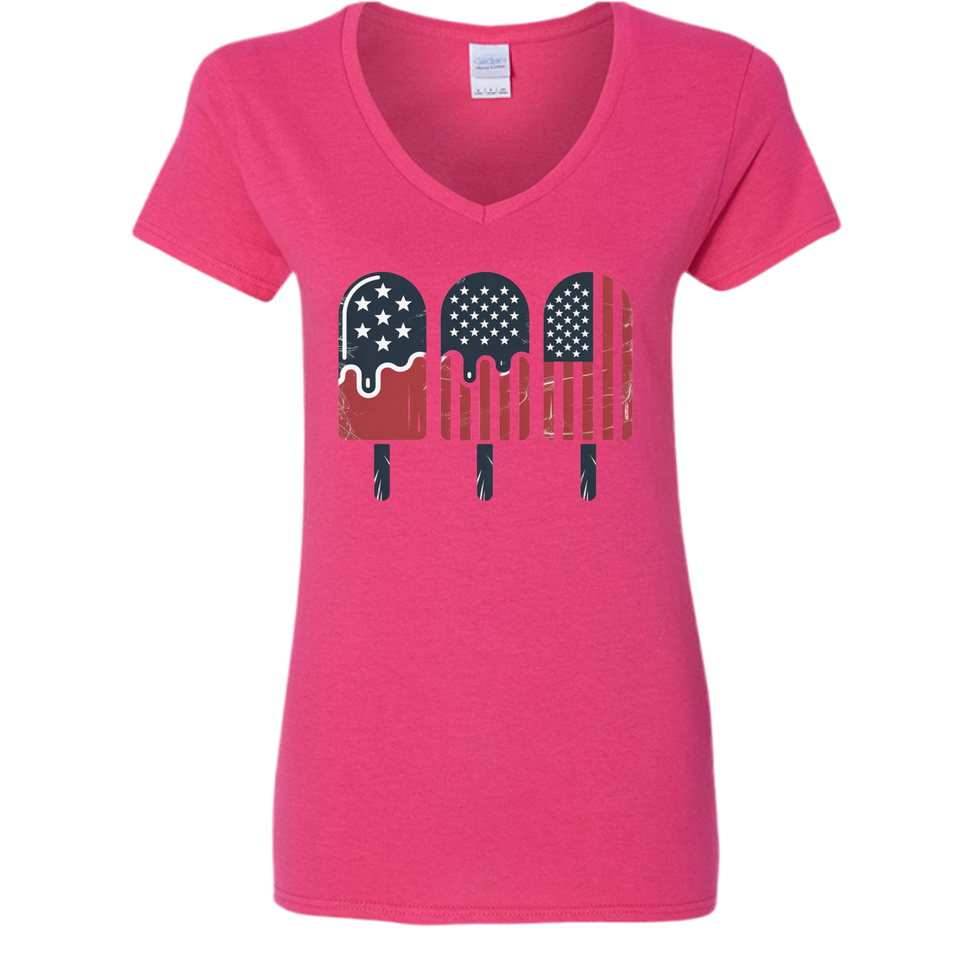 Patriotic Popsicle Women's Graphic Tee – Gildan USA Flag 4th of July V-Neck
