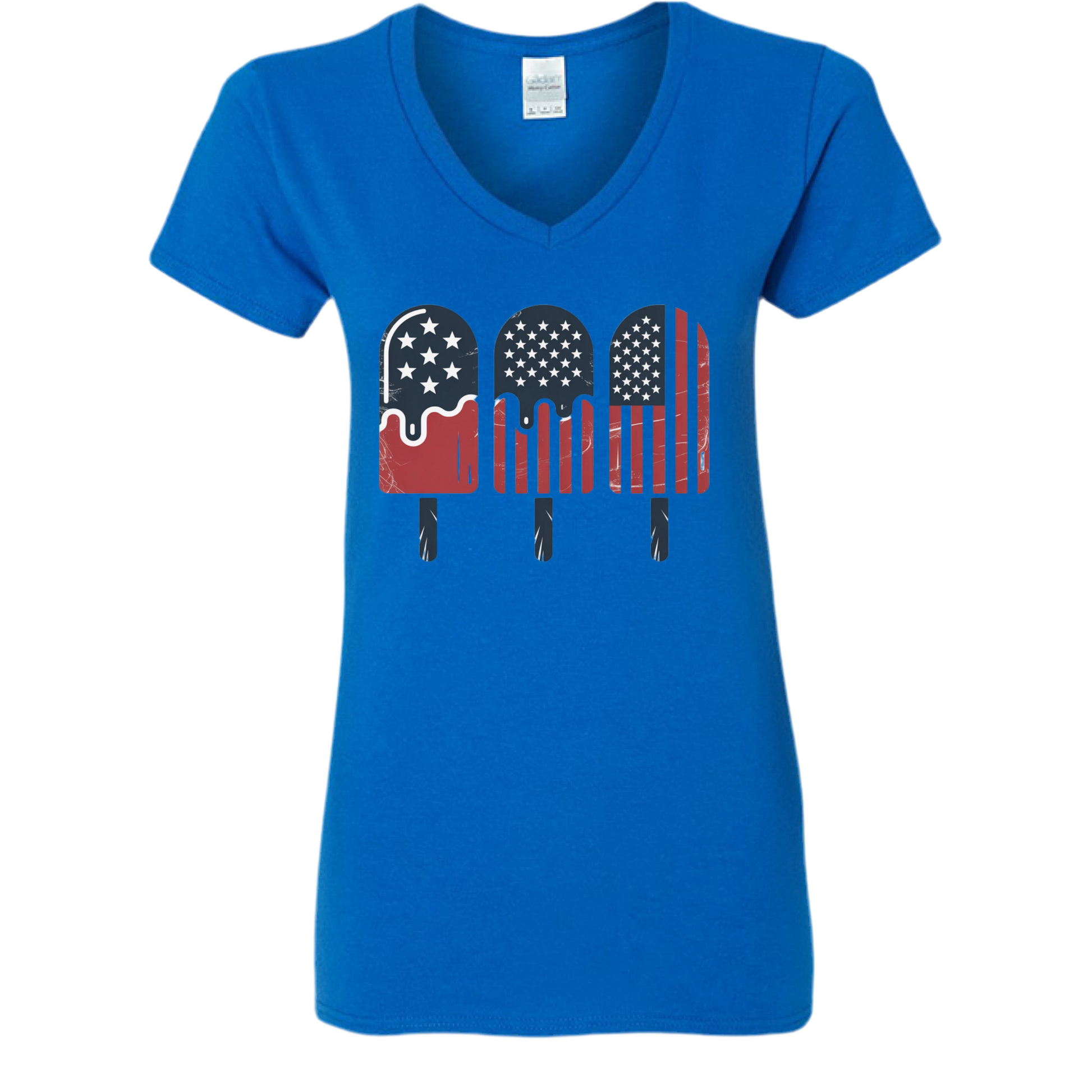 Patriotic Popsicle Women's Graphic Tee – Gildan USA Flag 4th of July V-Neck