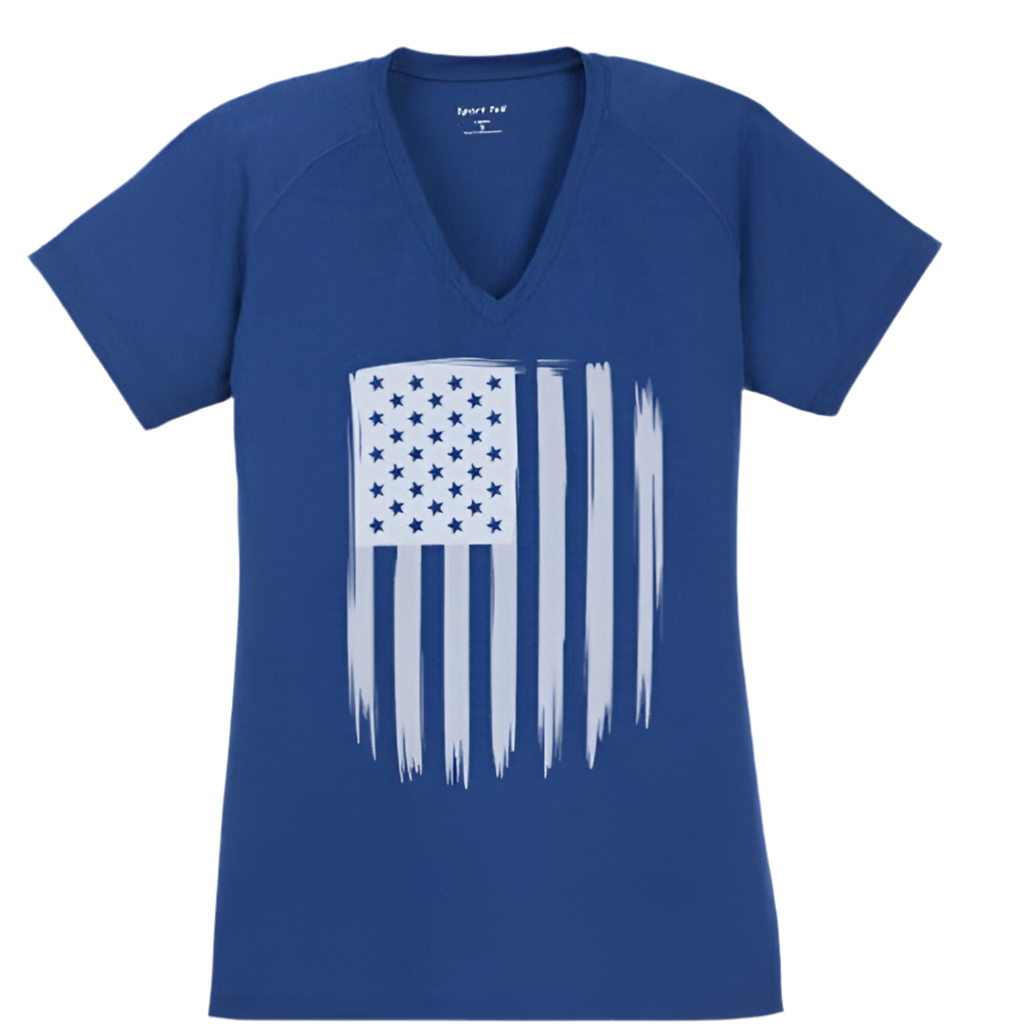 Women’s 4th of July V-Neck Tee – Patriotic American Flag ‘Faith Family Freedom’ Shirt