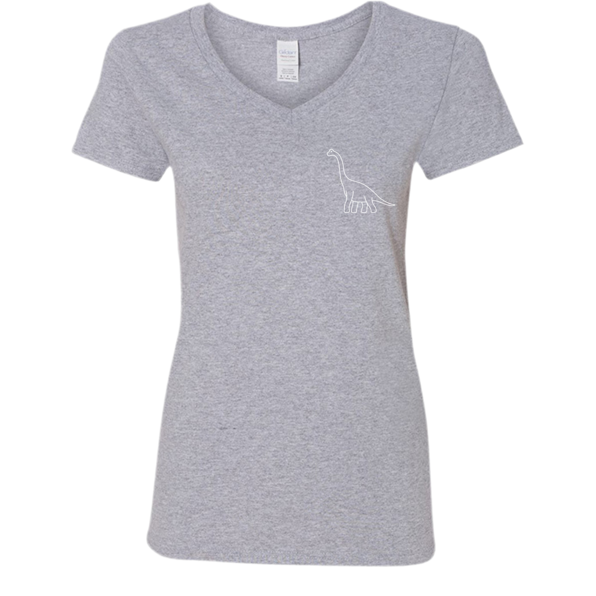 Cute Dinosaur Graphic T-Shirt for Women – Funny V-Neck Tee | Gildan G500VL