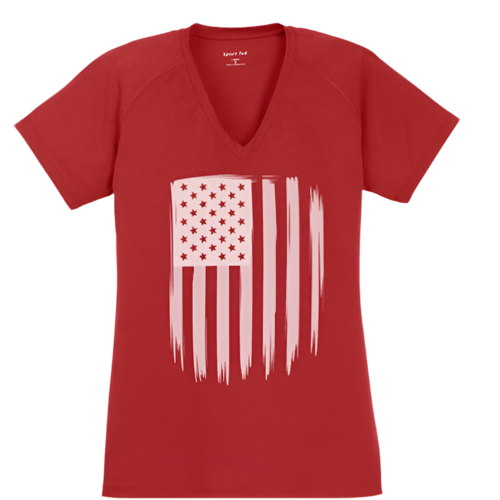Women’s 4th of July V-Neck Tee – Patriotic American Flag ‘Faith Family Freedom’ Shirt