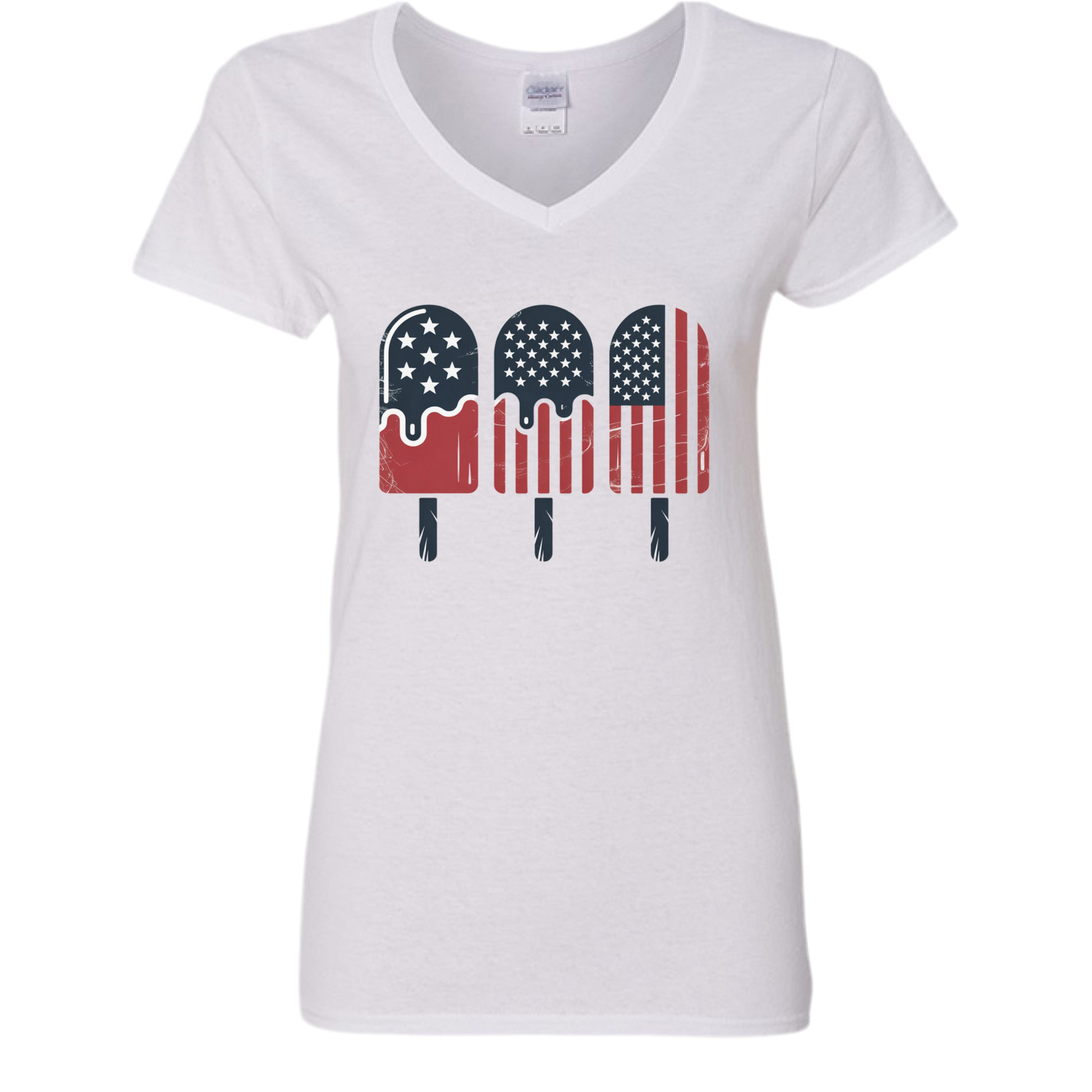 Patriotic Popsicle Women's Graphic Tee – Gildan USA Flag 4th of July V-Neck