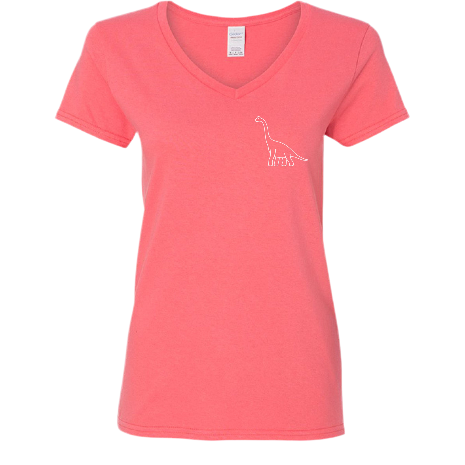 Cute Dinosaur Graphic T-Shirt for Women – Funny V-Neck Tee | Gildan G500VL