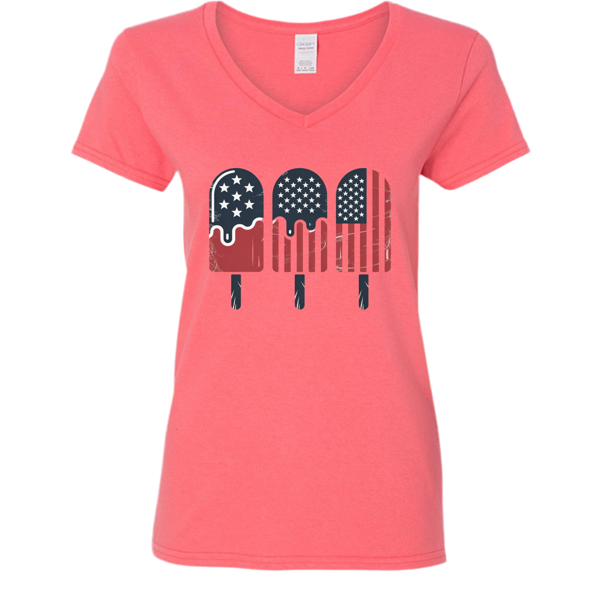 Patriotic Popsicle Women's Graphic Tee – Gildan USA Flag 4th of July V-Neck