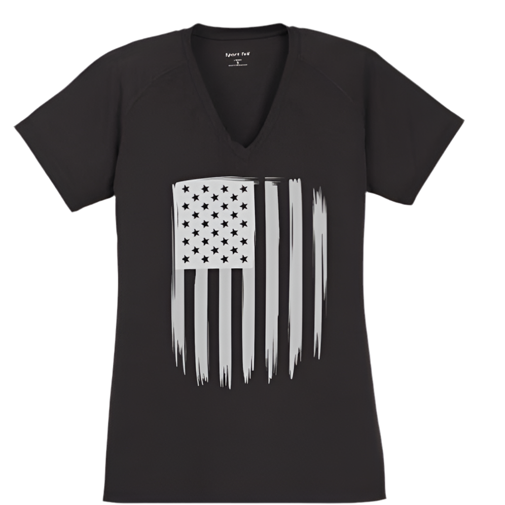 Women’s 4th of July V-Neck Tee – Patriotic American Flag ‘Faith Family Freedom’ Shirt