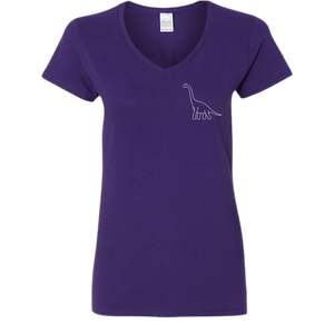 Cute Dinosaur Graphic T-Shirt for Women – Funny V-Neck Tee | Gildan G500VL