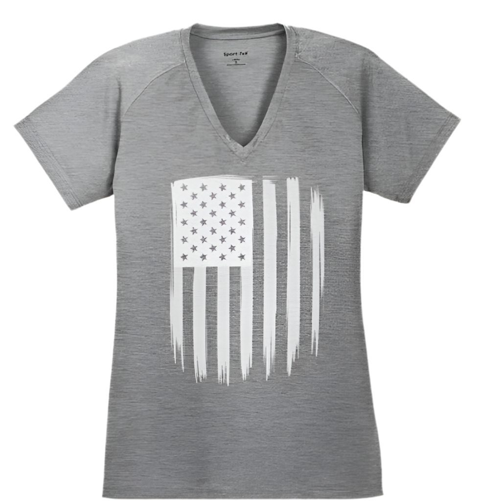 Women’s 4th of July V-Neck Tee – Patriotic American Flag ‘Faith Family Freedom’ Shirt
