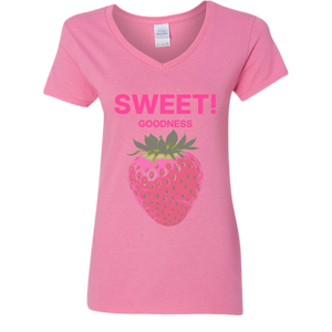 Sweet Goodness Strawberry – Vintage Summer Aesthetic Graphic Tee | Gildan G500VL Ladies’ V-Neck