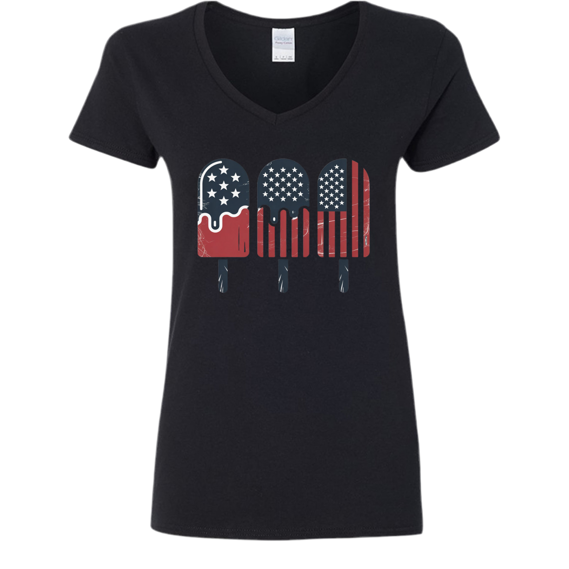 Patriotic Popsicle Women's Graphic Tee – Gildan USA Flag 4th of July V-Neck