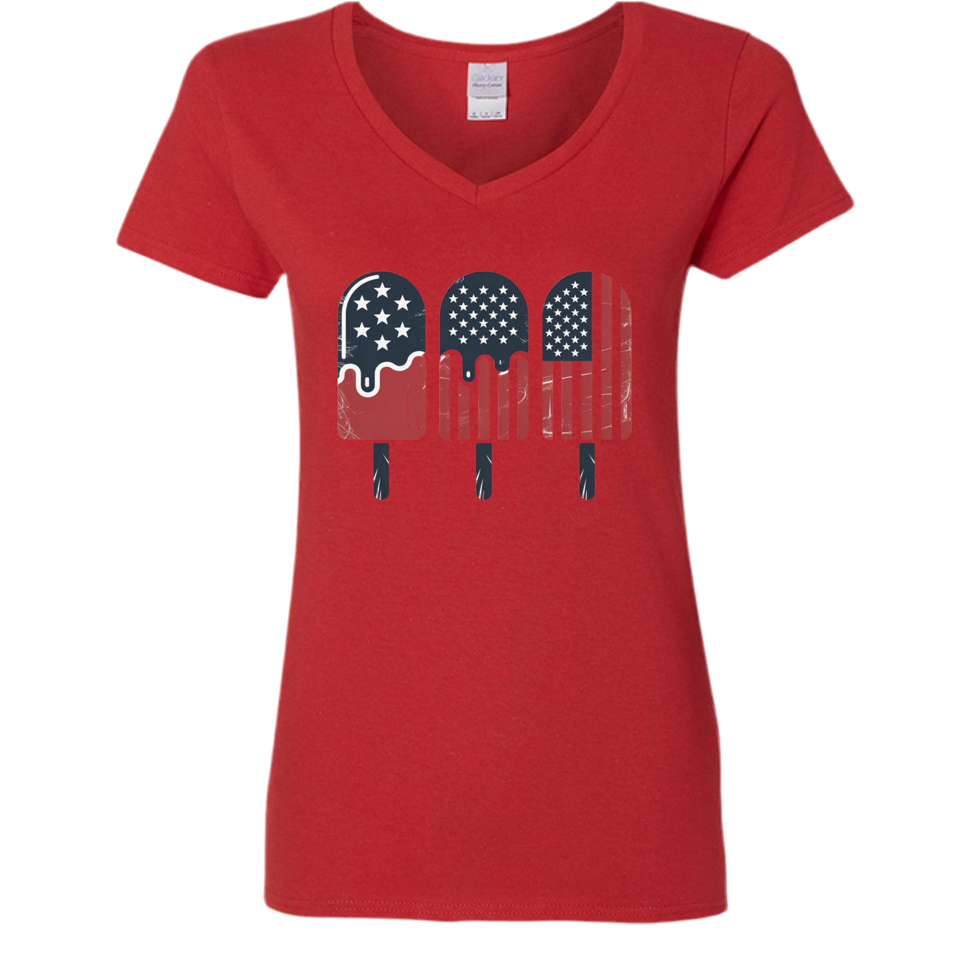 Patriotic Popsicle Women's Graphic Tee – Gildan USA Flag 4th of July V-Neck